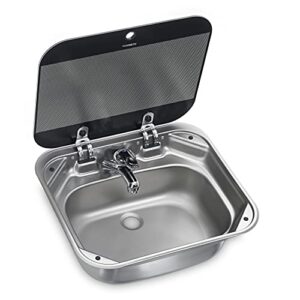 Cocina + Fregadero Inox 2 en 1 para Camper – Compacta con Tapa de Cristal